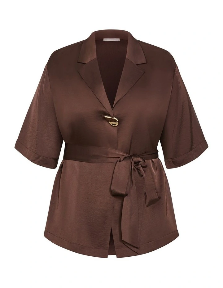 Plus Size Helena Waist Tie Shirt in Chocolate image 3