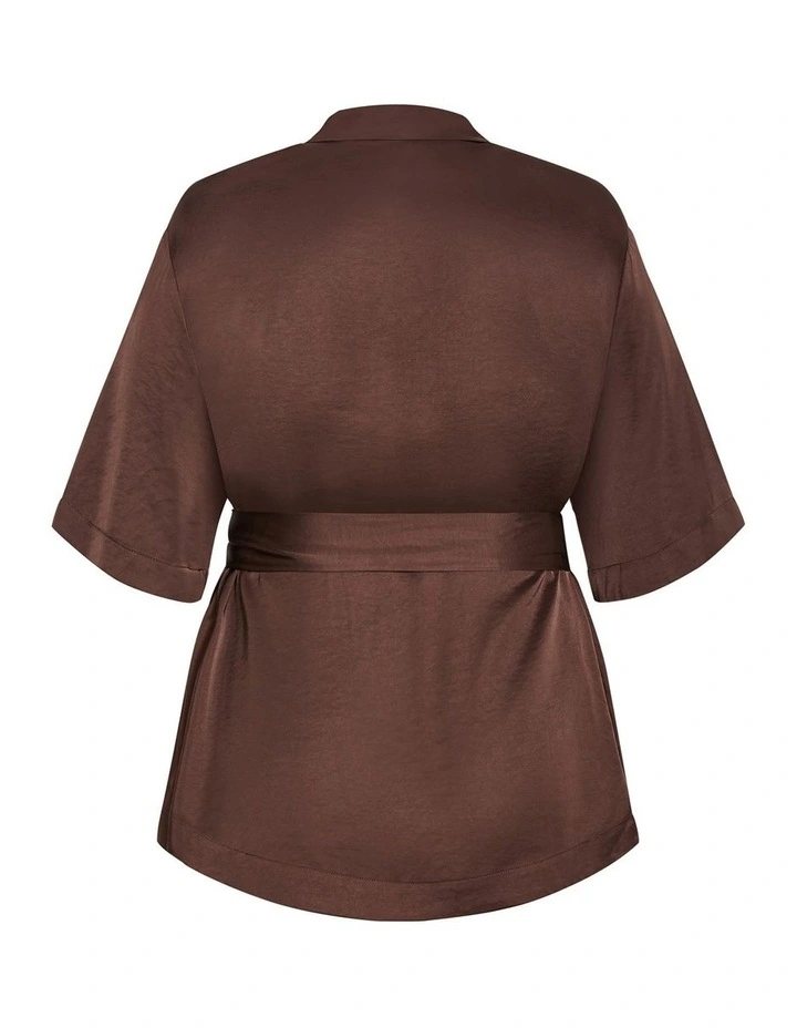 Plus Size Helena Waist Tie Shirt in Chocolate image 4