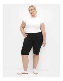 Plus Size Corset Waist Denim Short in Black