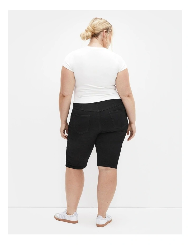Plus Size Corset Waist Denim Short in Black image 2