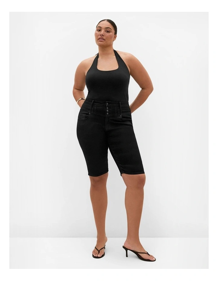 Plus Size Corset Waist Denim Short in Black image 3