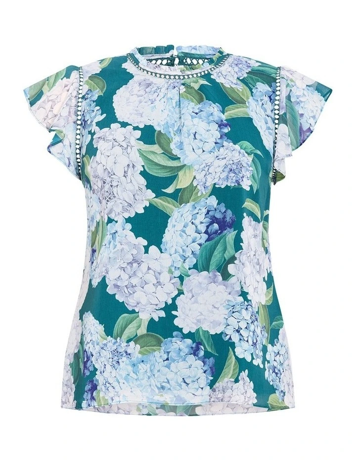 Plus Size Lexi Hydrangea Print Short Sleeve Top in Jade image 3