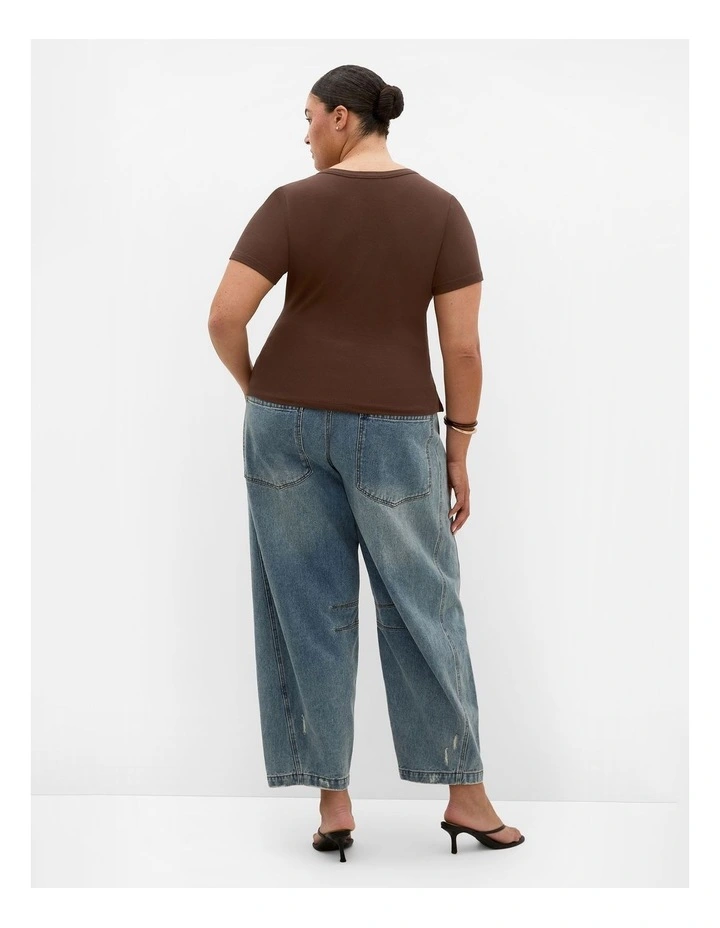 Plus Size Button Through Short Sleeve Top in Chocolate image 2