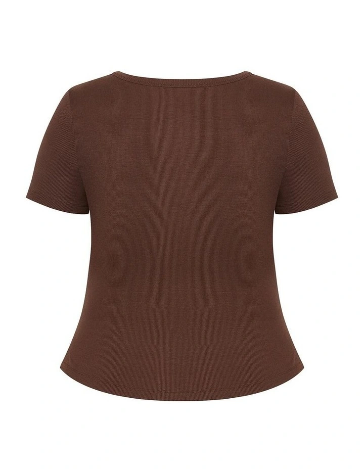 Plus Size Button Through Short Sleeve Top in Chocolate image 4