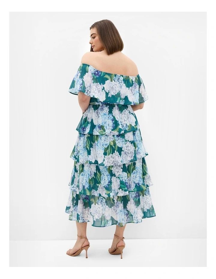Plus Size Night Garden Print Tier Midi Dress in Jade image 2