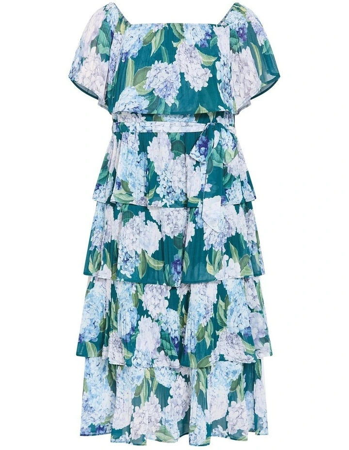 Plus Size Night Garden Print Tier Midi Dress in Jade image 3
