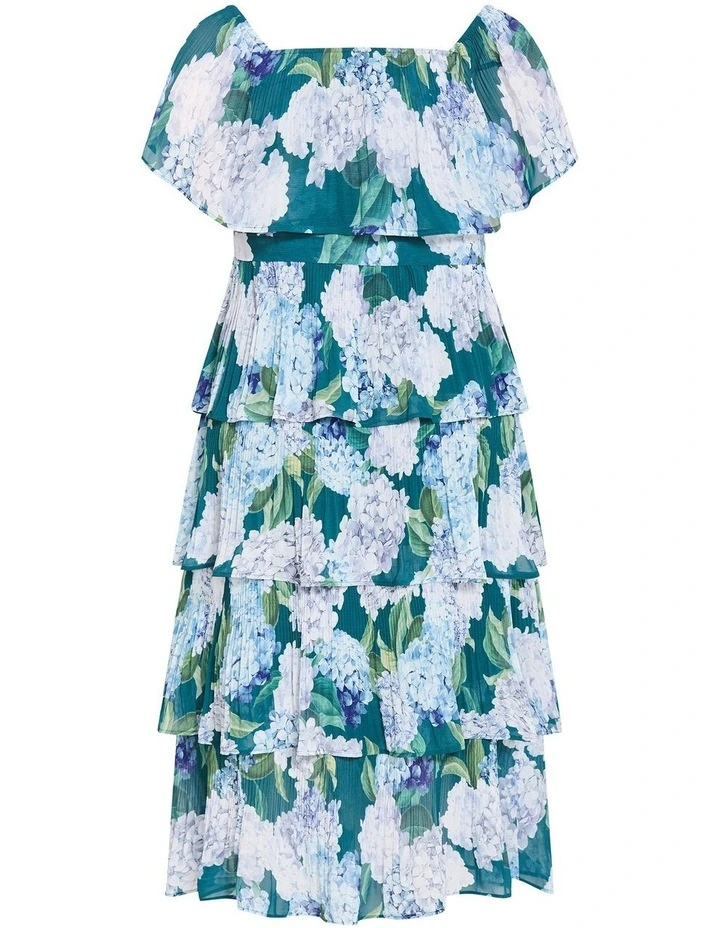 Plus Size Night Garden Print Tier Midi Dress in Jade image 4