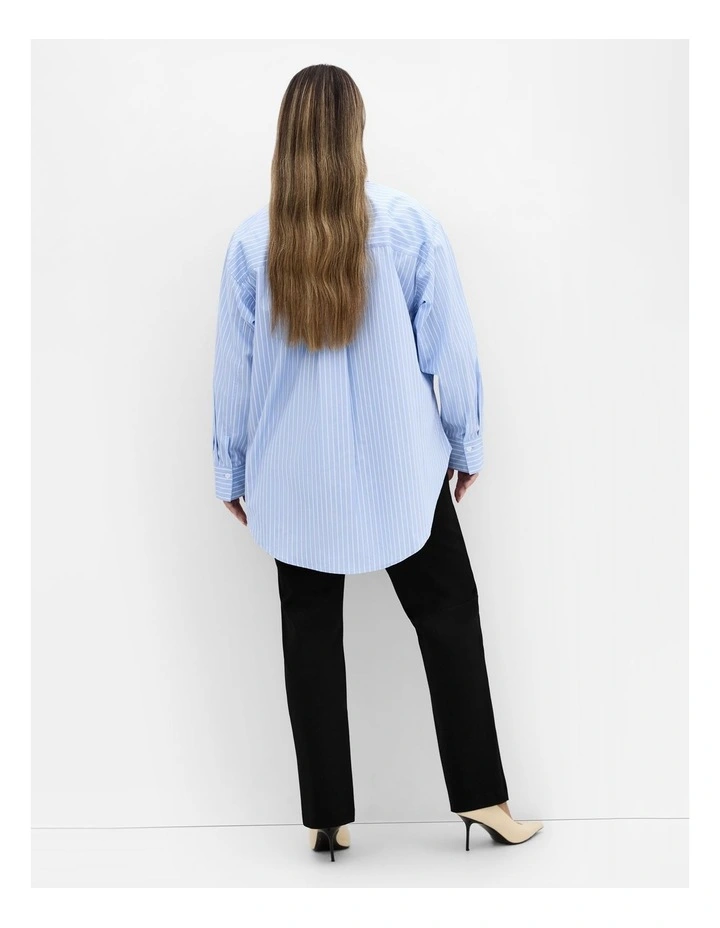 Plus Size Chiara Oversized Longline Stripe Cotton Shirt in Sky Blue image 2