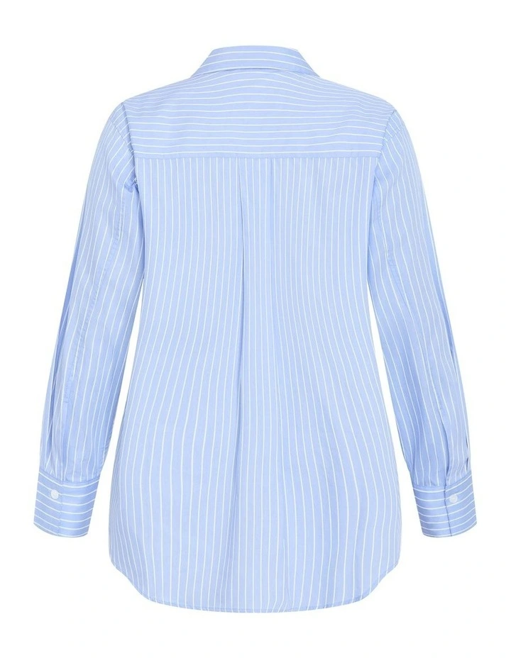 Plus Size Chiara Oversized Longline Stripe Cotton Shirt in Sky Blue image 4