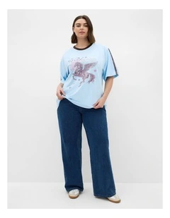 Plus Size Wild Pegasus Cotton Tee in Blue