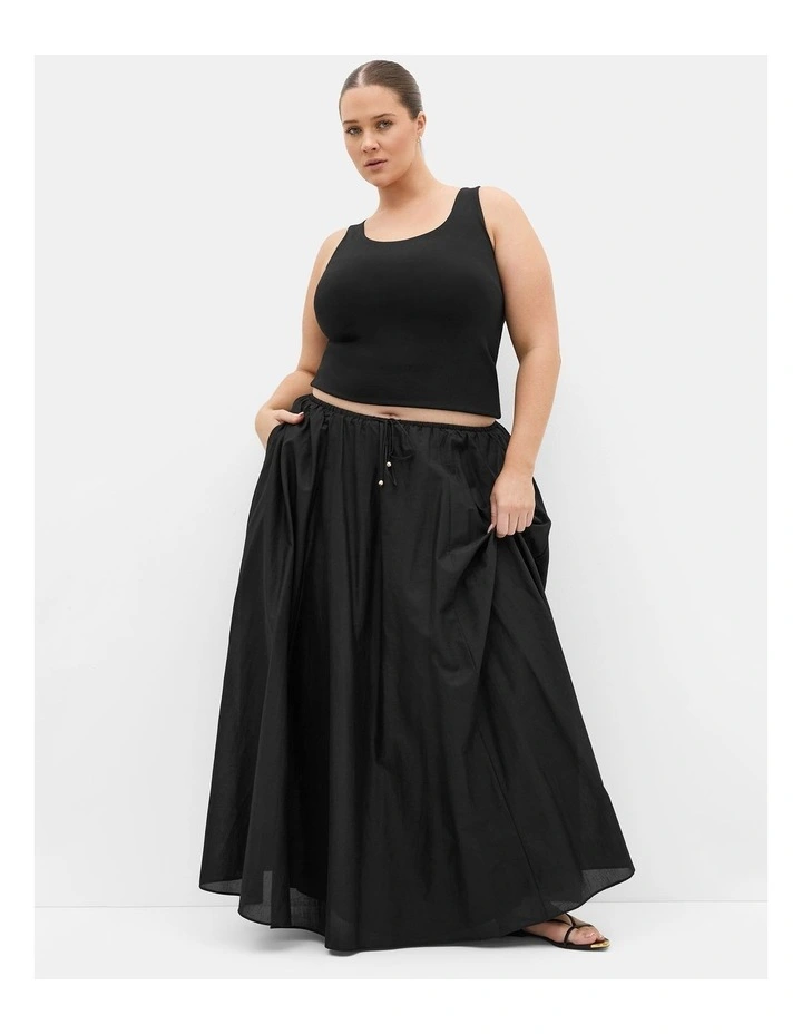 Plus Size Elissia Drawstring Cotton Maxi Skirt in Black image 1