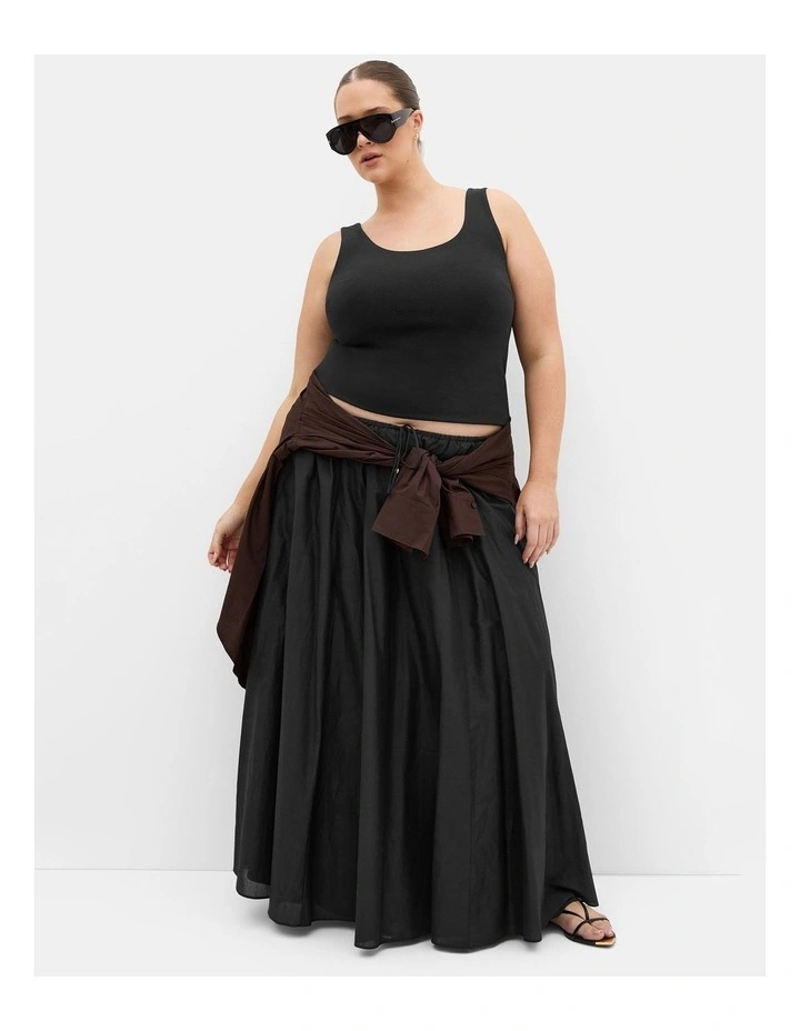 Plus Size Elissia Drawstring Cotton Maxi Skirt in Black image 3
