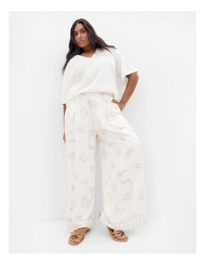 Plus Size Alessia Border Print Pant in Ivory image 1