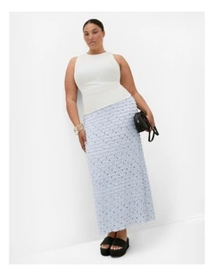 Plus Size Sheree Ditsy Print Ruched Skirt in Sky Blue