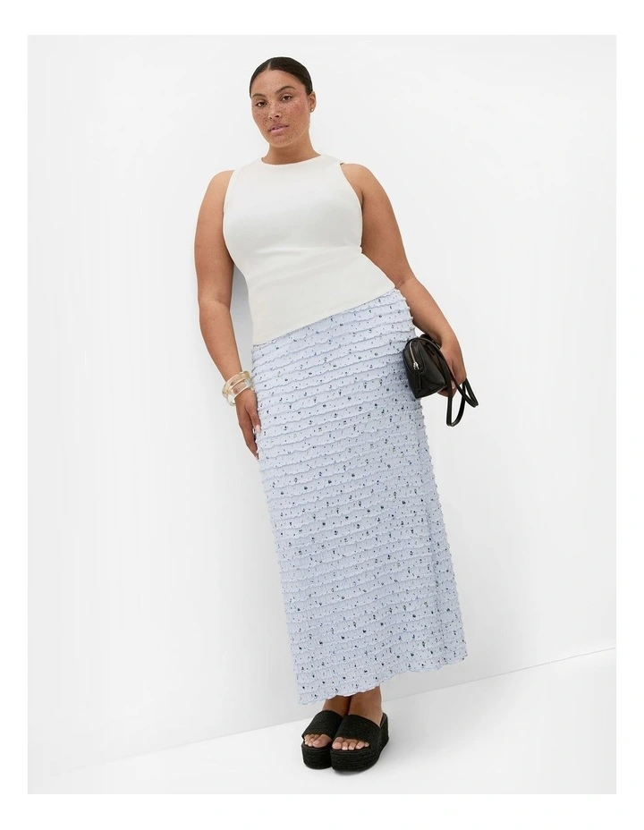 Plus Size Sheree Ditsy Print Ruched Skirt in Sky Blue image 1