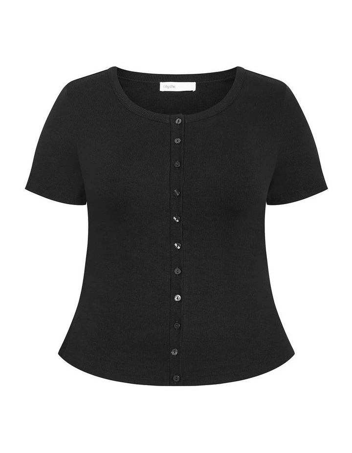 Plus Size Button Through Short Sleeve Top in Black image 3