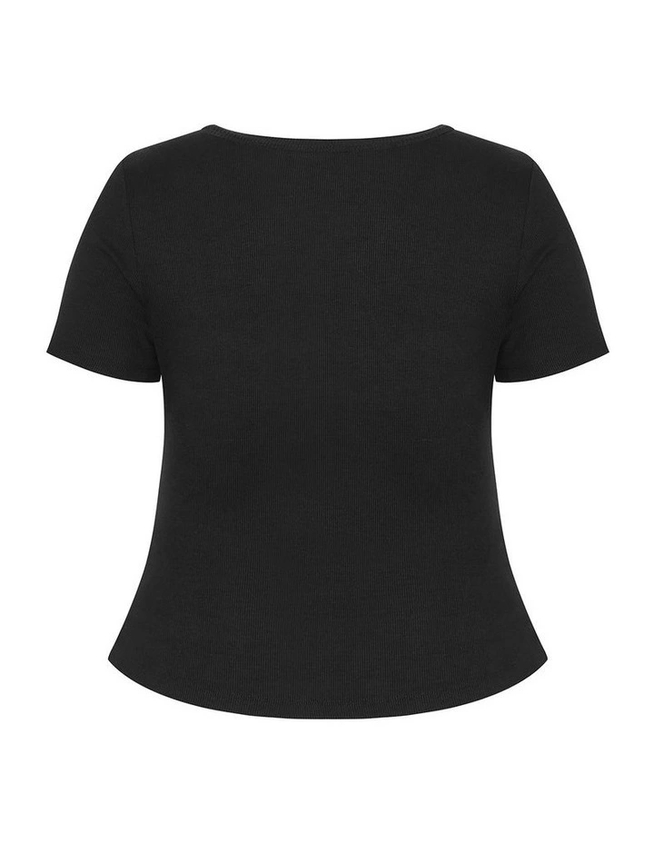 Plus Size Button Through Short Sleeve Top in Black image 4