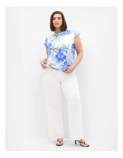 Plus Size Lexi Floral Print Short Sleeve Top in White