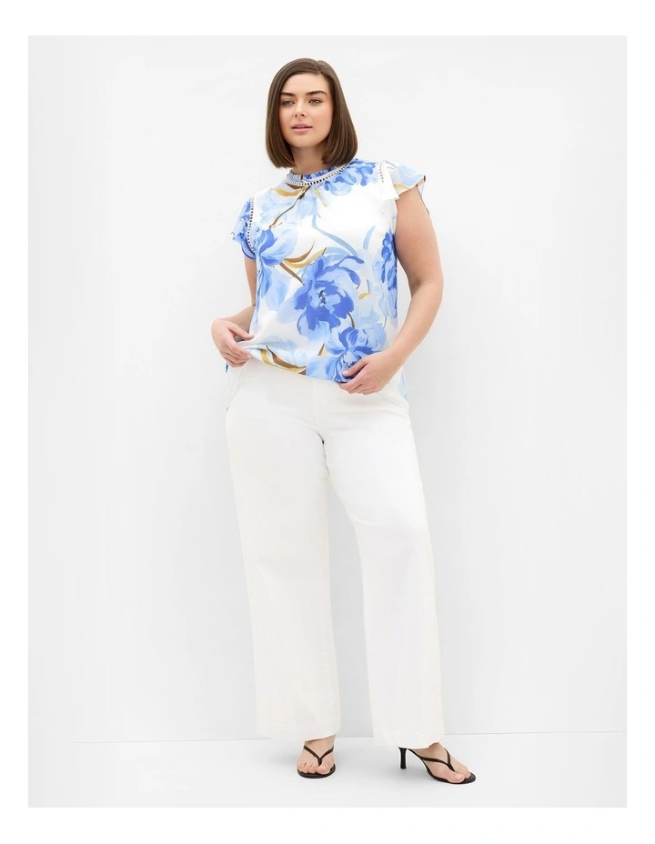 Plus Size Lexi Floral Print Short Sleeve Top in White image 1