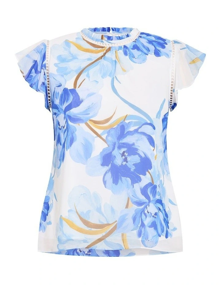 Plus Size Lexi Floral Print Short Sleeve Top in White image 3