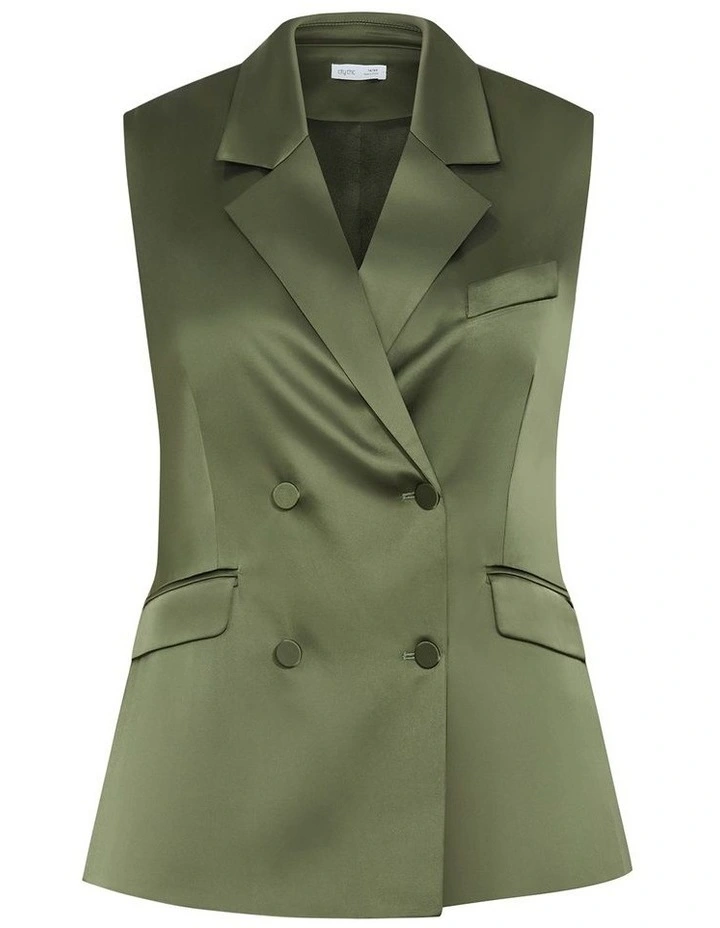 Plus Size Rylie Satin Vest in Olive image 3