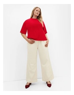 Plus Size Relaxed Crew Neck Cotton Tee in Red