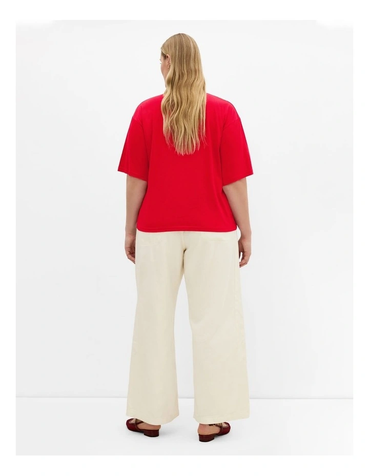 Plus Size Relaxed Crew Neck Cotton Tee in Red image 2