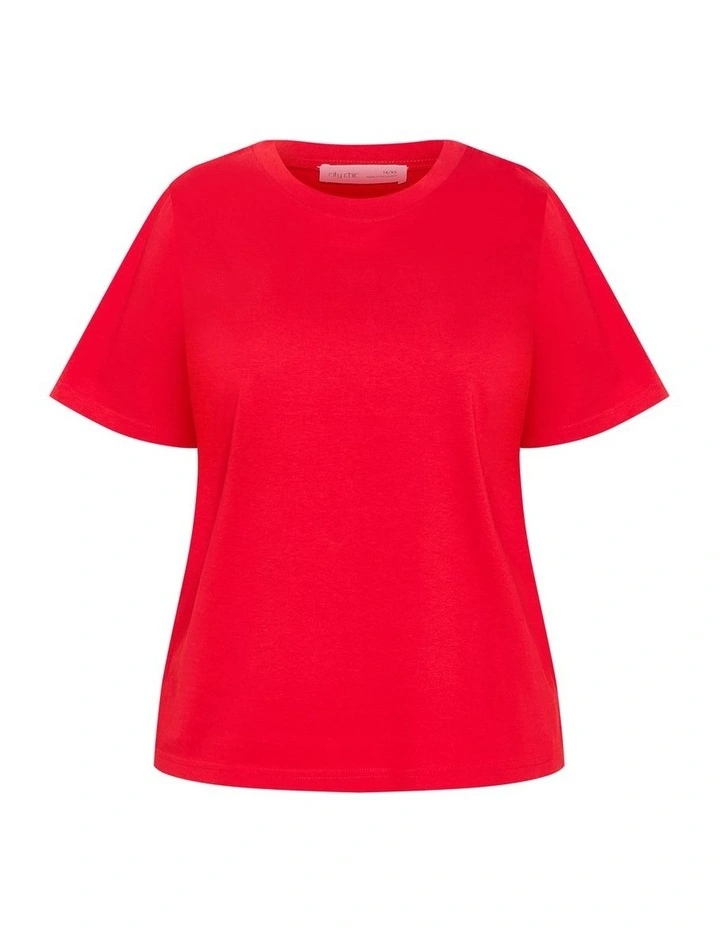 Plus Size Relaxed Crew Neck Cotton Tee in Red image 3