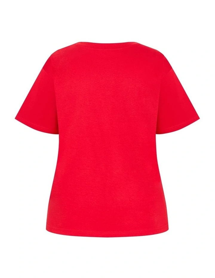 Plus Size Relaxed Crew Neck Cotton Tee in Red image 4