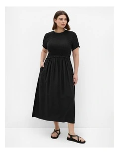 Plus Size Erika Shirred Bodice Dress in Black