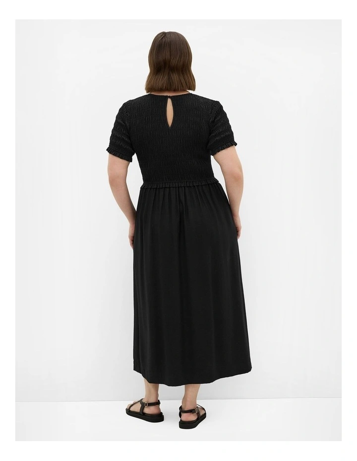 Plus Size Erika Shirred Bodice Dress in Black image 2