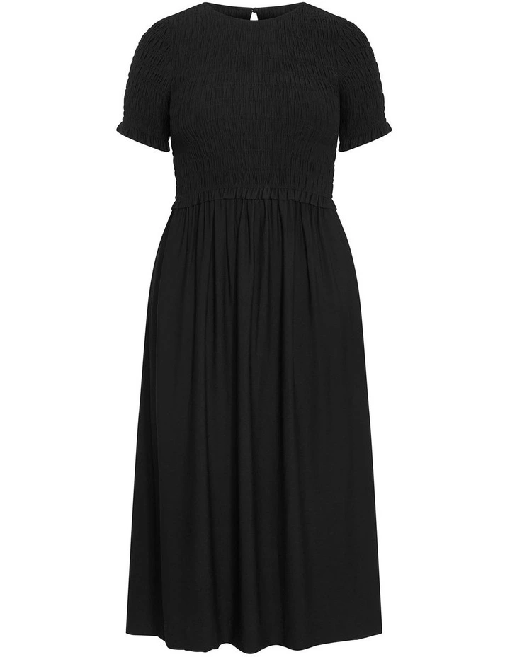 Plus Size Erika Shirred Bodice Dress in Black image 3