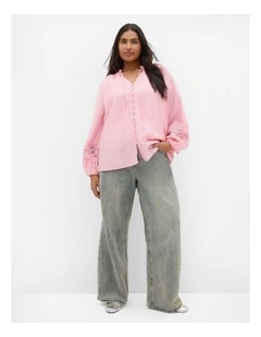 Plus Size Sofia Lace Trim Detail Shirt in Rose Quartz