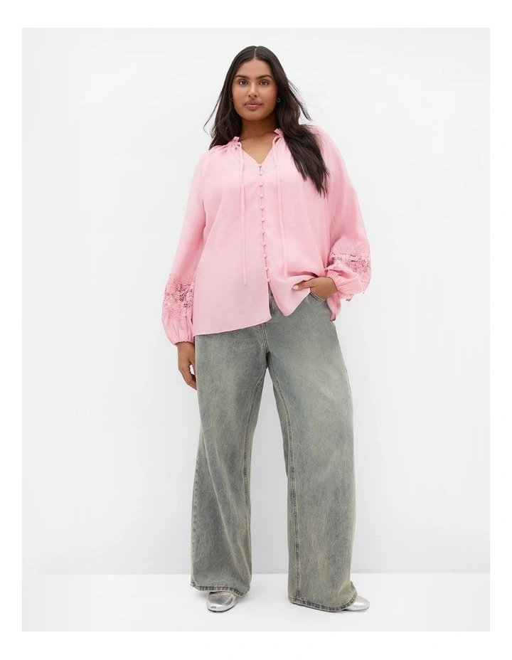Plus Size Sofia Lace Trim Detail Shirt in Rose Quartz image 1