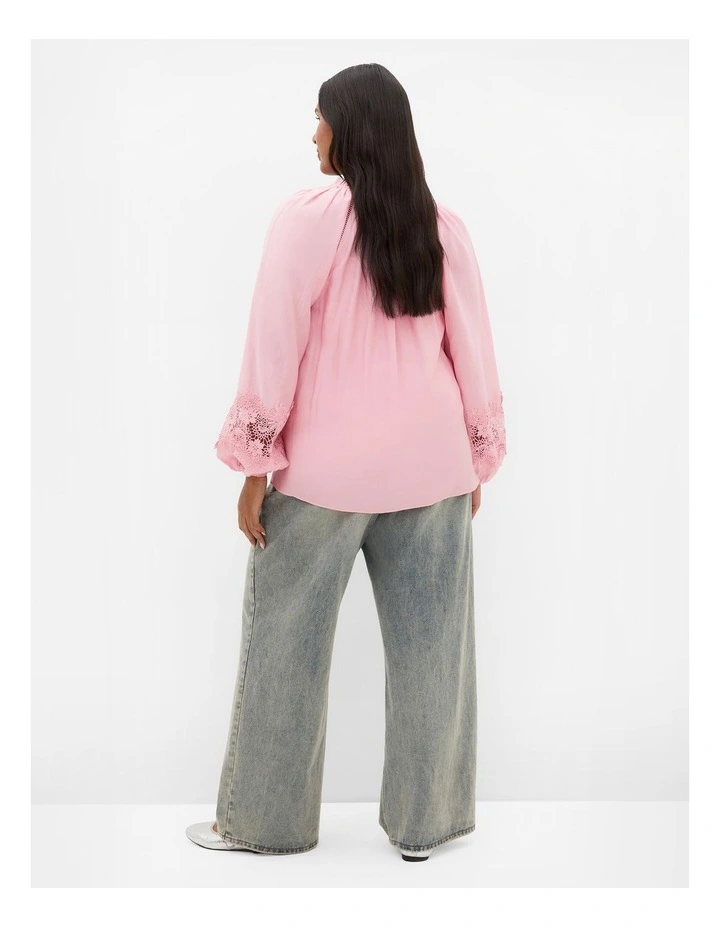 Plus Size Sofia Lace Trim Detail Shirt in Rose Quartz image 2