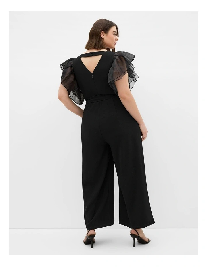Plus Size Tiana Organza Sleeve Wide Leg Jumpsuit in Black image 2
