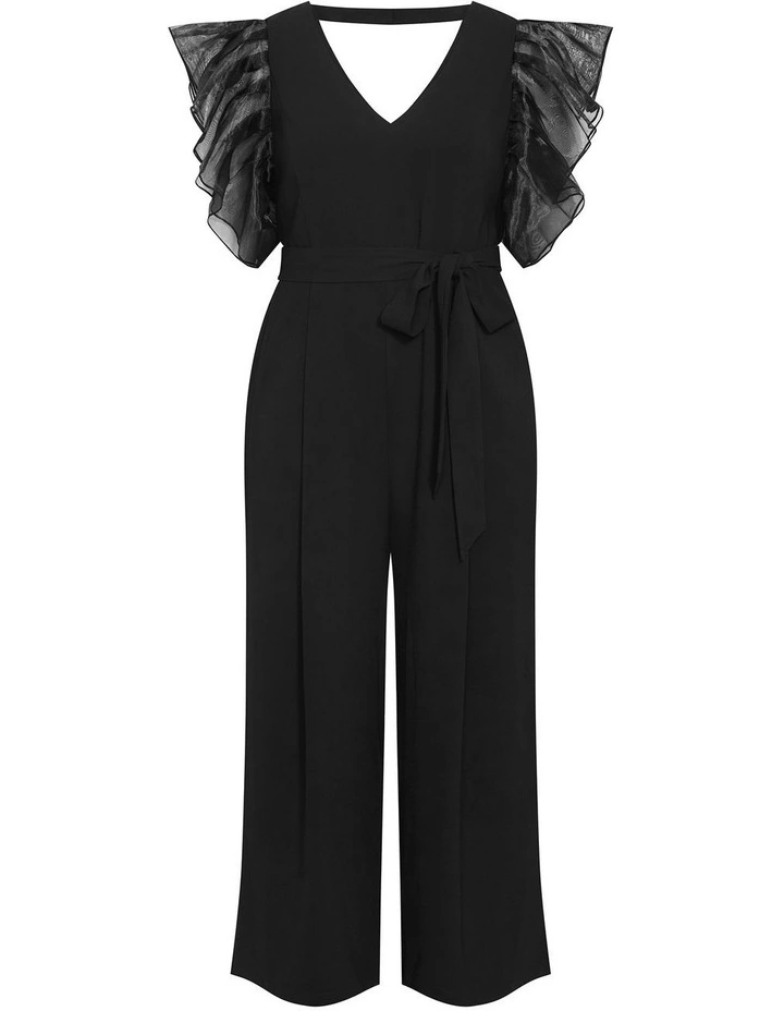 Plus Size Tiana Organza Sleeve Wide Leg Jumpsuit in Black image 3