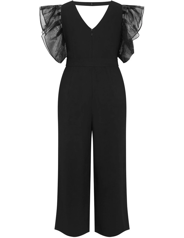 Plus Size Tiana Organza Sleeve Wide Leg Jumpsuit in Black image 4
