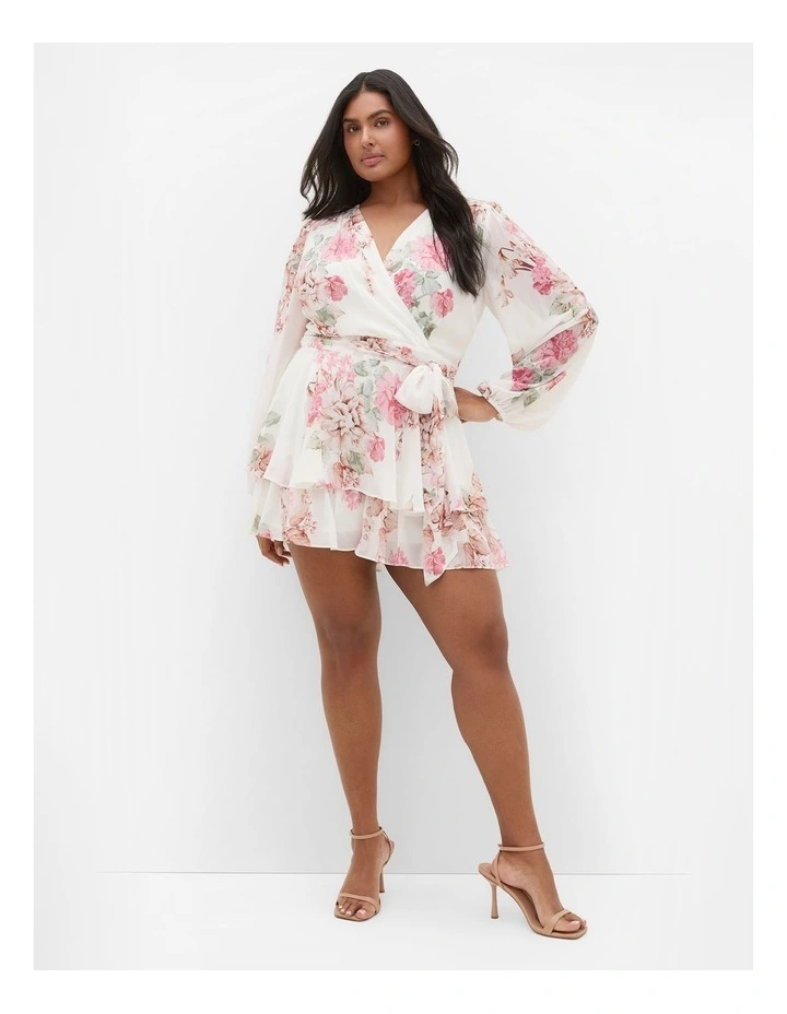 Plus Size Anna Floral Print Tier Playsuit in Ivory image 1