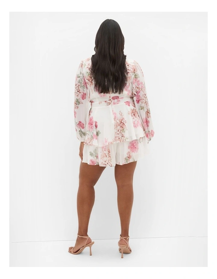 Plus Size Anna Floral Print Tier Playsuit in Ivory image 2