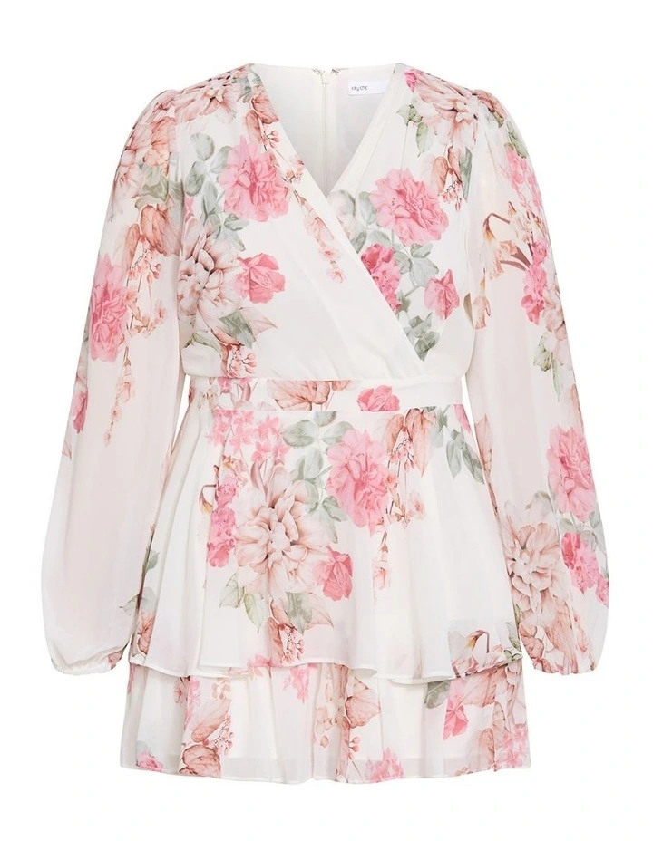 Plus Size Anna Floral Print Tier Playsuit in Ivory image 3