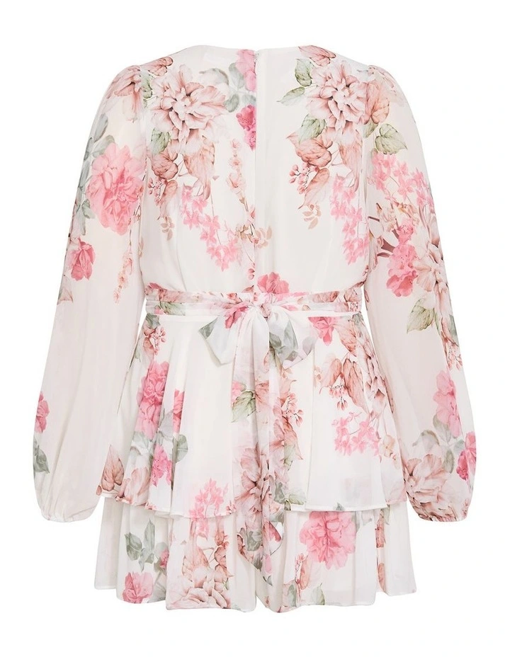 Plus Size Anna Floral Print Tier Playsuit in Ivory image 4
