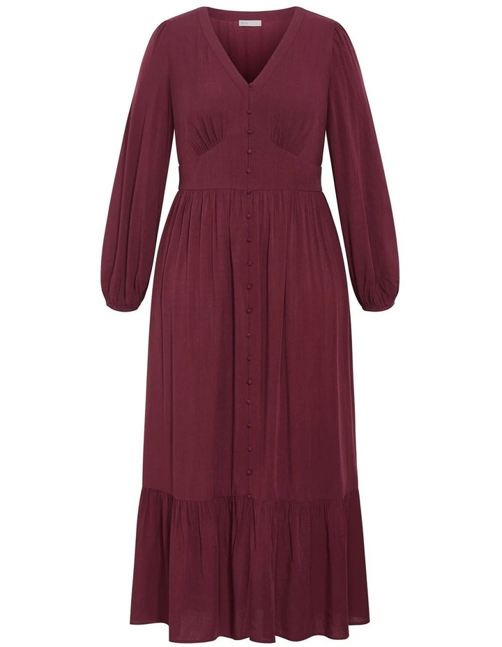 Plus Size Elsie Long Sleeve Maxi Dress in Bordeaux image 3