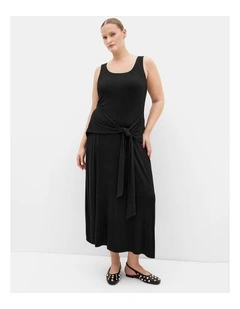 Plus Size Drape Waist Tie Maxi Dress in Black