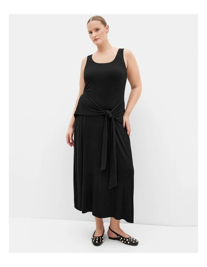 Plus Size Drape Waist Tie Maxi Dress in Black image 1