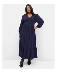 Plus Size Elsie Long Sleeve Maxi Dress in Navy