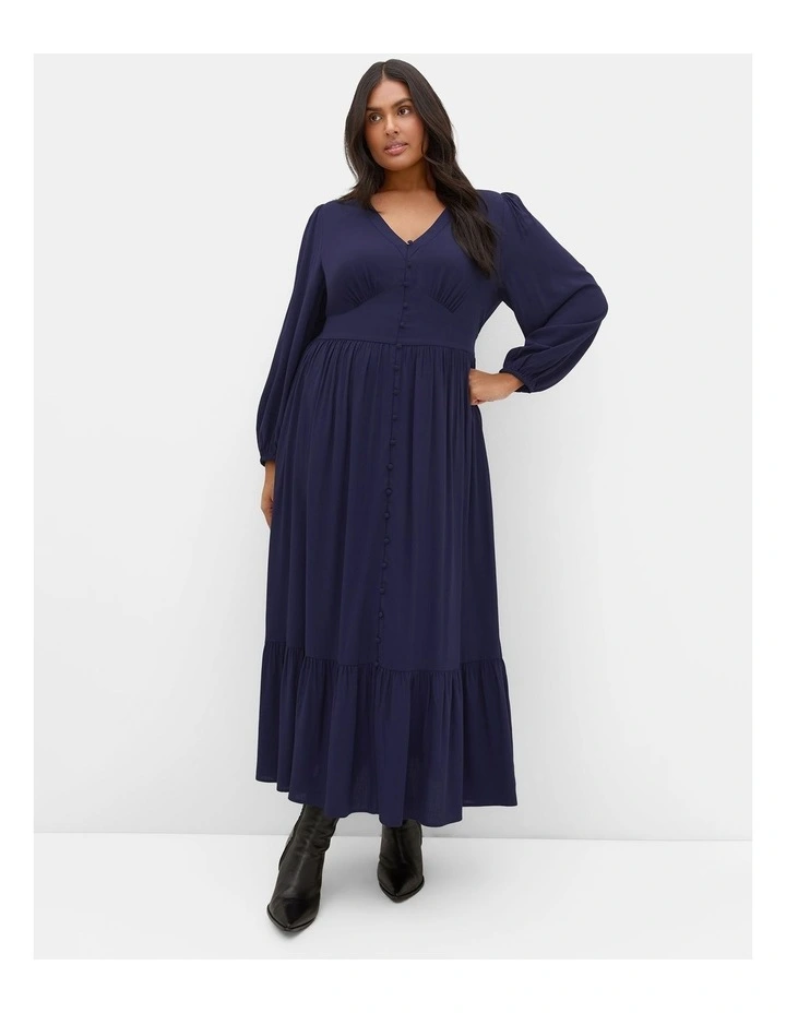 Plus Size Elsie Long Sleeve Maxi Dress in Navy image 1