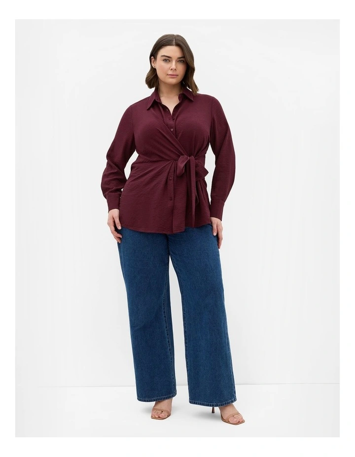 Plus Size Telia Side Tie Shirt in Dark Cherry image 1