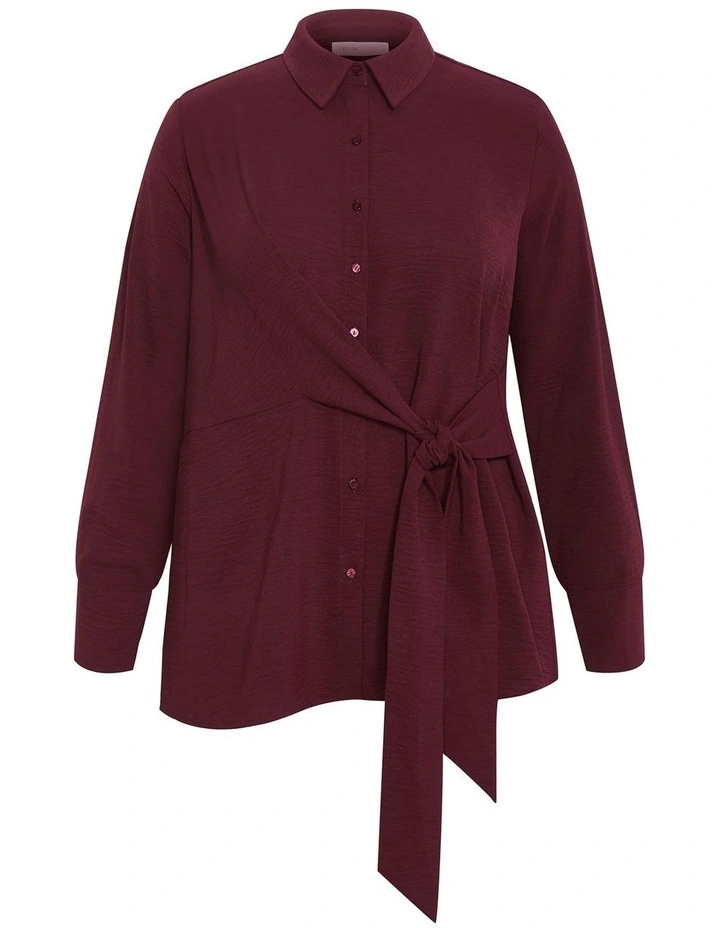Plus Size Telia Side Tie Shirt in Dark Cherry image 3