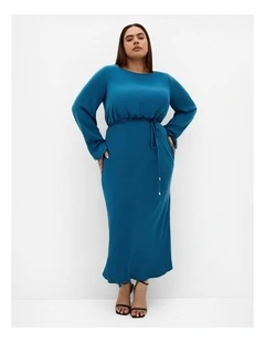 Plus Size Tara Long Sleeve Maxi Dress in Petrol